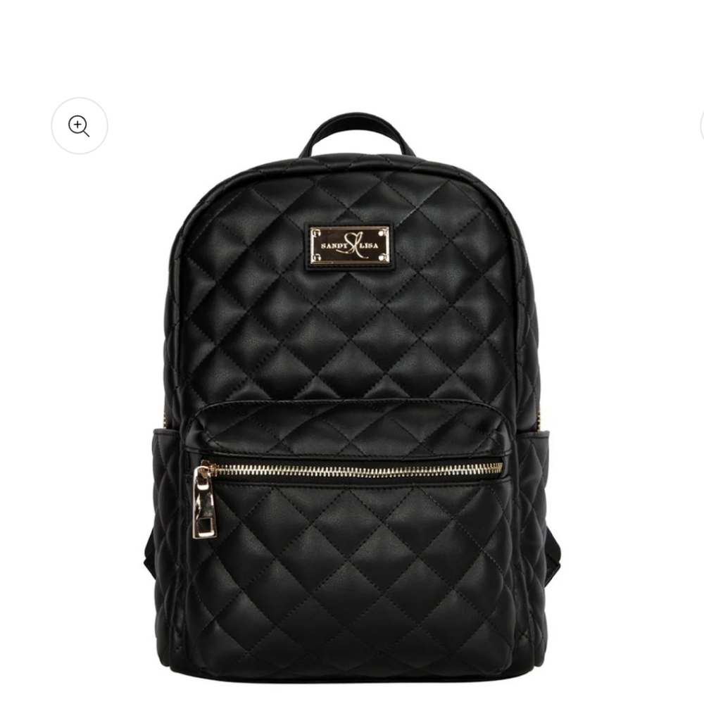 Sandy Lisa St. Tropez Quilted Backpack for Laptop 15.6" Black Gold NWT